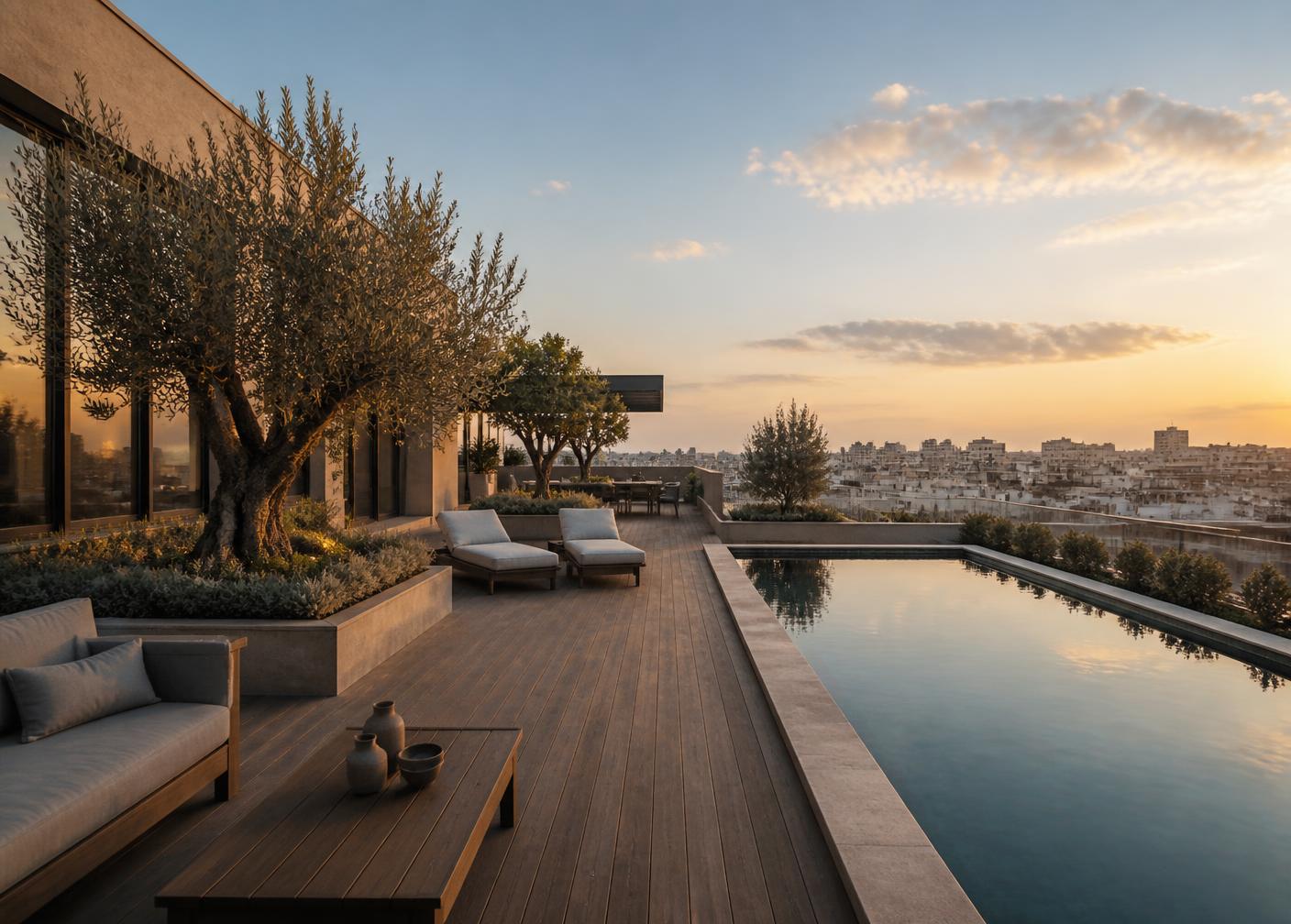Área comum com terraço e vista da cidade de São Paulo
